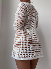 White crochet cover-up dress, back view