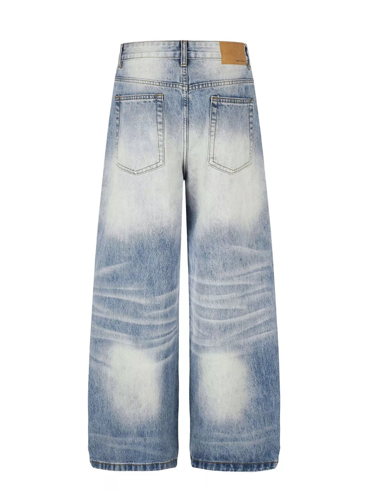 Back view of light-wash wide-leg jeans