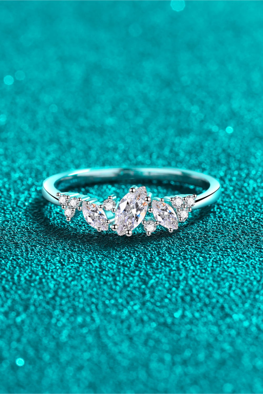 Moissanite ring in rhodium-plated silver
