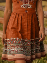 Close view of rust skirt and patterned hem