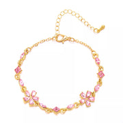 18k gold-plated rhinestone flower bracelet, close-up view