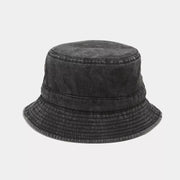 Black washed cotton bucket hat shown from the front