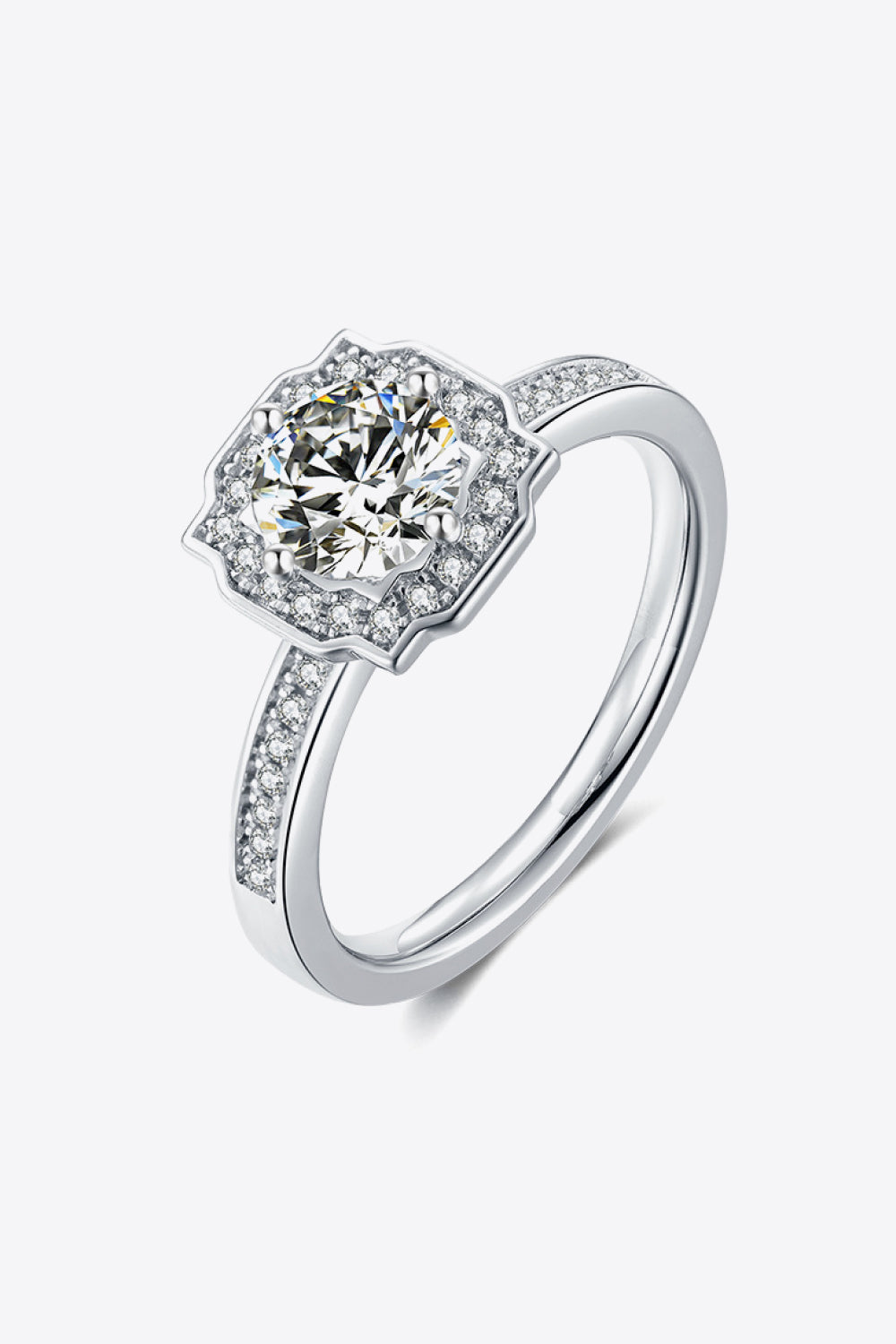 1 carat moissanite ring in platinum-plated 925 sterling silver