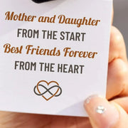 Gift card reading “Mother and Daughter From the Start, Best Friends Forever From the Heart” beside the infinity-heart ring