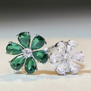 Close-up of green and clear flower-shaped jeweled settings