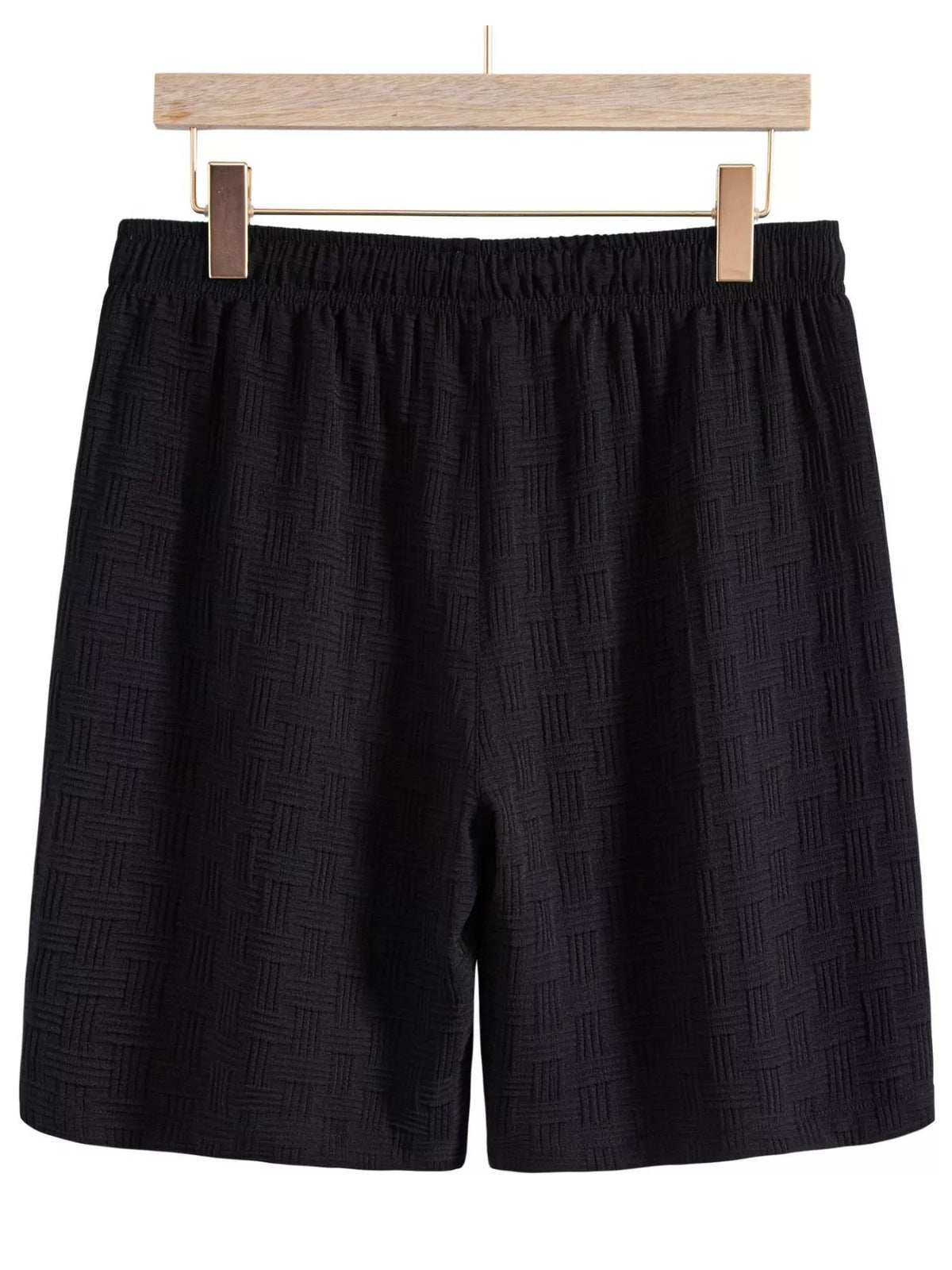 Black textured shorts, back view