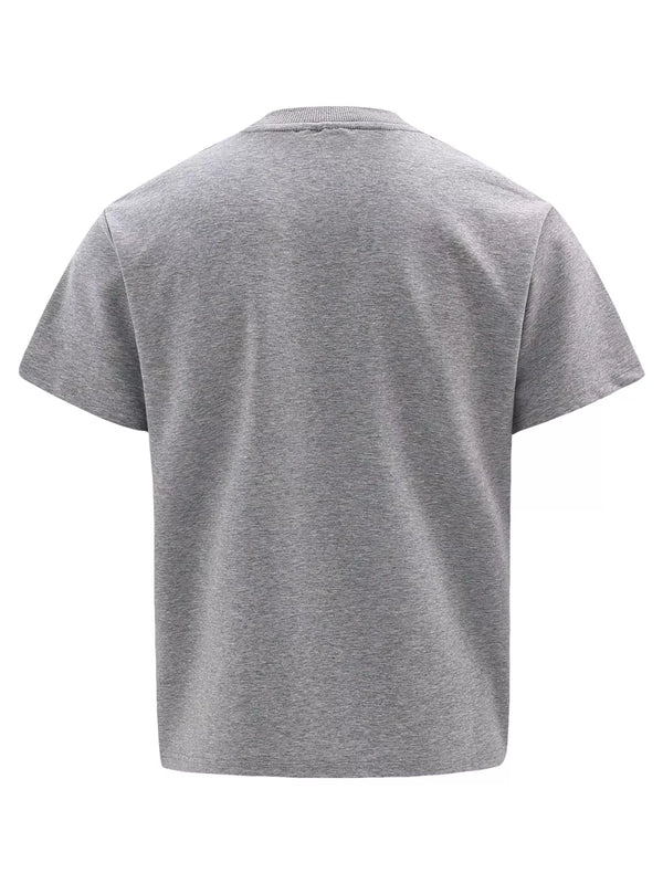Close-up of gray T-shirt sleeve hem and stitched edge