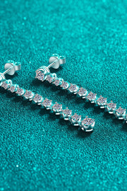 Adored 1.18 Carat Moissanite Long Earrings — Angled close-up of long moissanite earrings