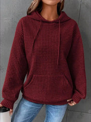 Burgundy textured hoodie with drawstring hood