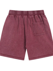 Burgundy elastic-waist shorts, front view