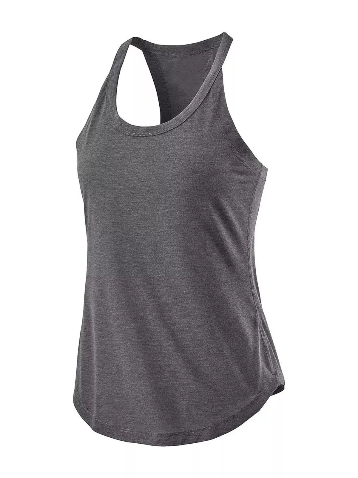Charcoal gray round-neck racerback tank top