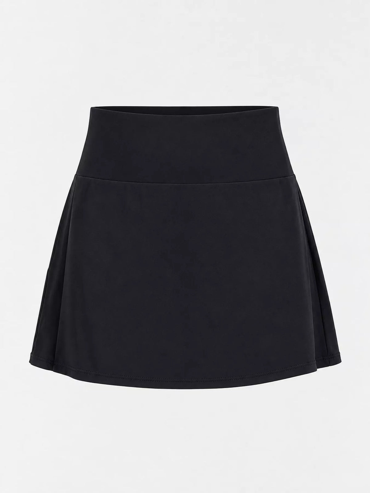 Black skirt laid flat showing high-rise waistband