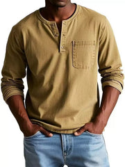 Front view of the charcoal button-detail shirt