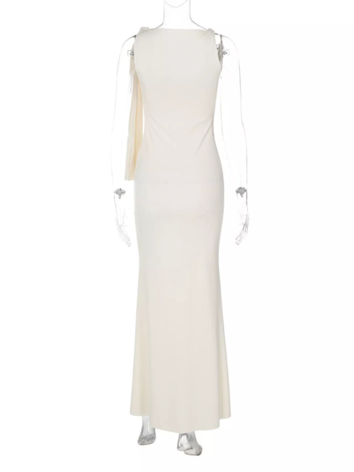Ivory sleeveless maxi dress, back view