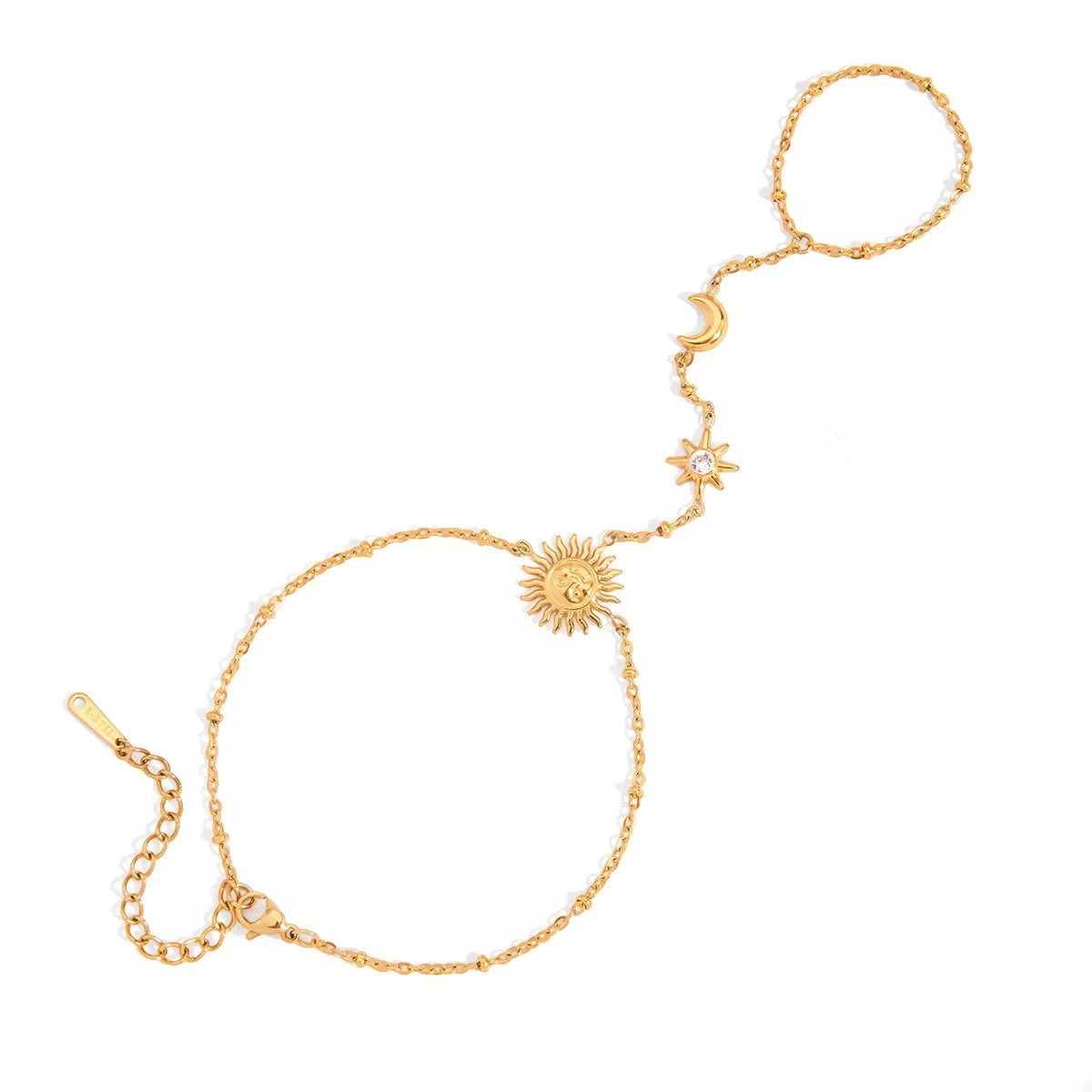Gold sun bracelet shown from the side