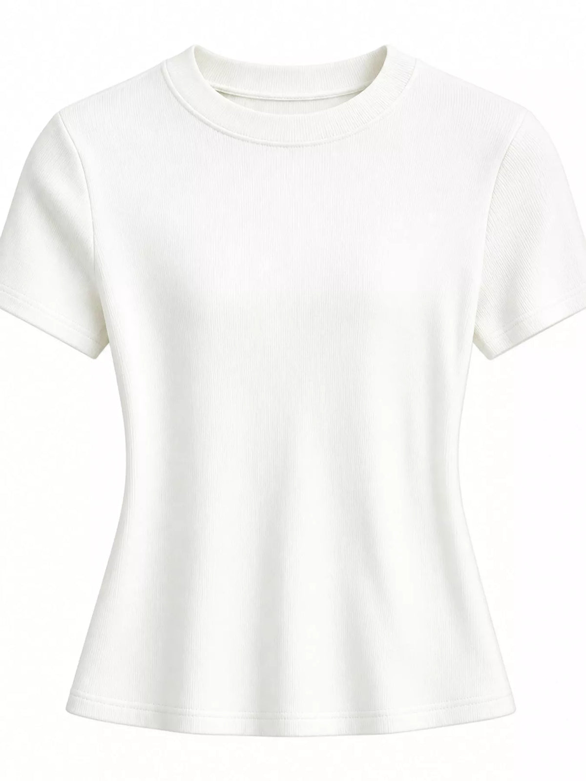 Black crew-neck T-shirt, close view of the neckline and sleeve