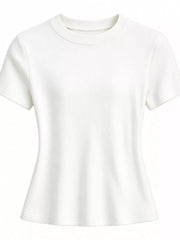 Black crew-neck T-shirt, close view of the neckline and sleeve