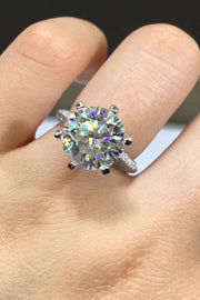 5 carat moissanite 6-prong ring in platinum-plated 925 sterling silver with zircon accents