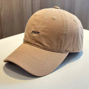 Khaki cotton baseball cap with small Hello embroidery on front
