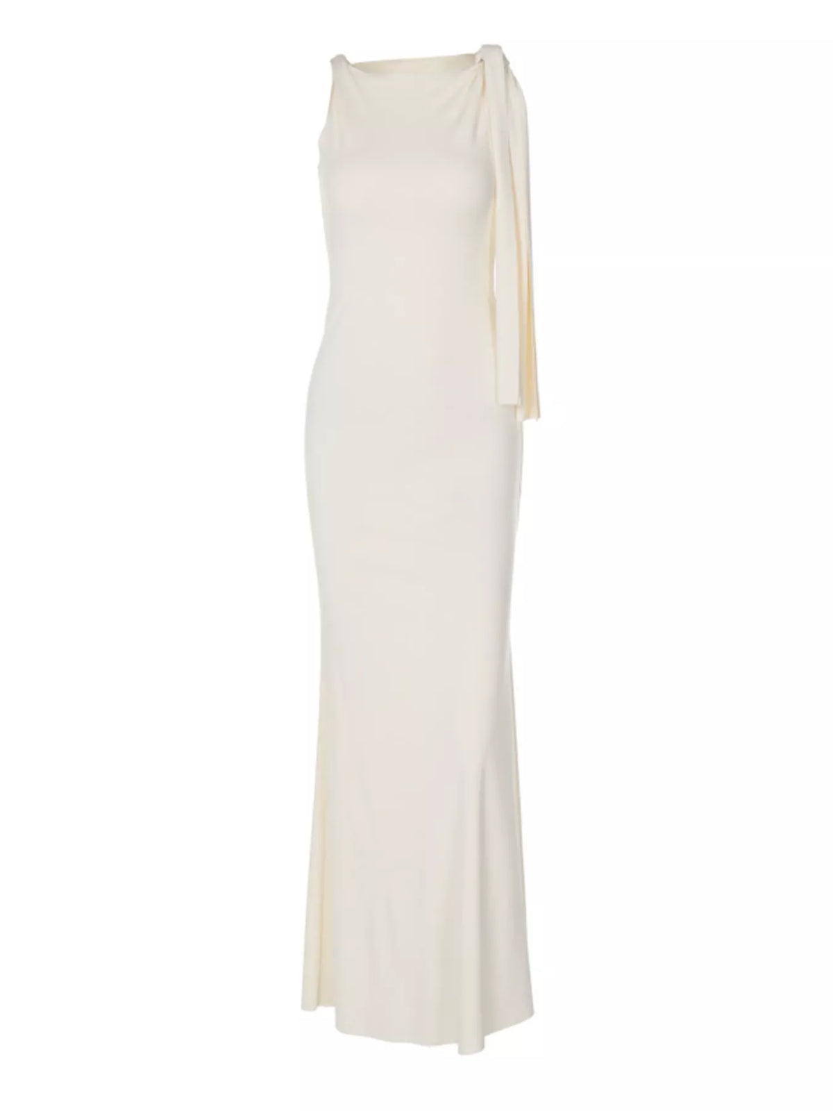 Ivory sleeveless draped maxi dress, front product view