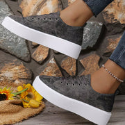 Side view of charcoal lace-up platform sneaker