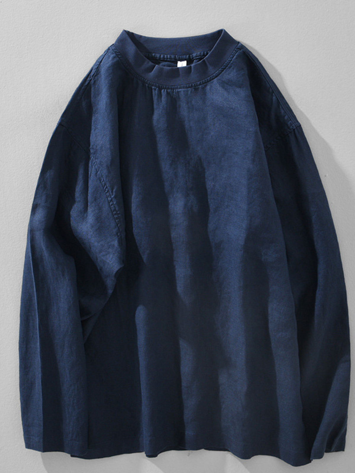 Navy long-sleeve crewneck T-shirt, front view