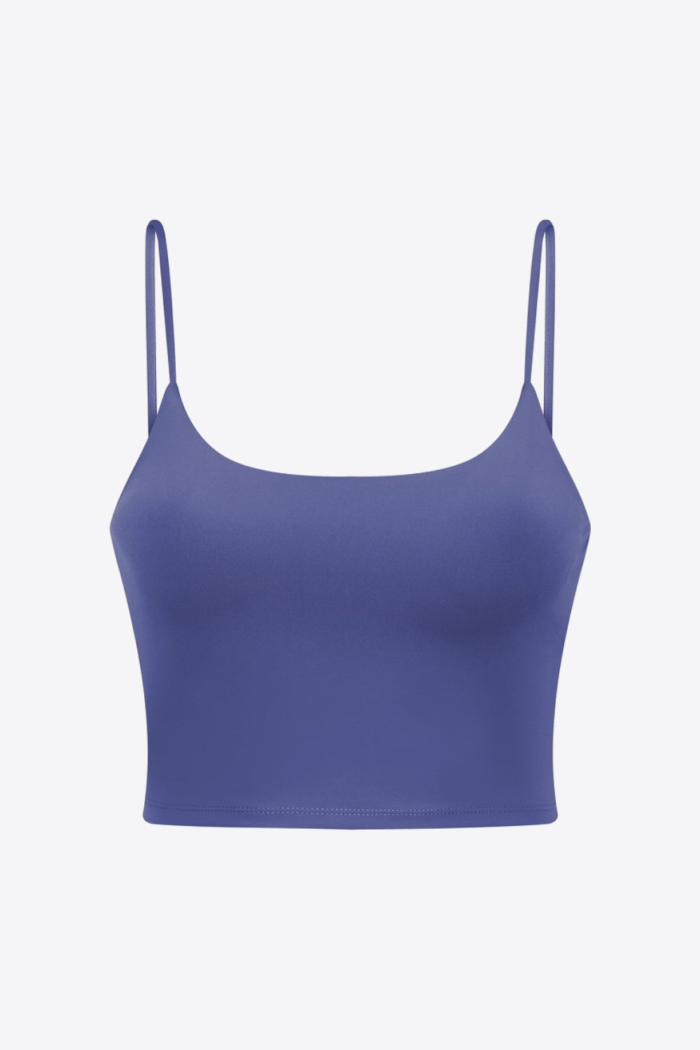 Blue-violet scoop-neck cami with thin straps, displayed flat on white.