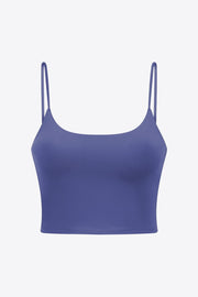 Blue-violet scoop-neck cami with thin straps, displayed flat on white.