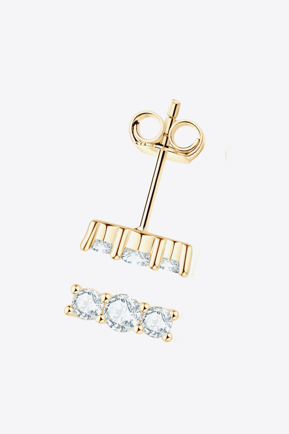 Three-stone bar stud earring and post viewed from behind