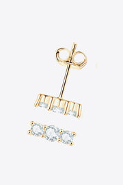 Three-stone bar stud earring and post viewed from behind