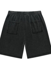 Black washed drawstring shorts, back view