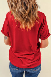 Back view of plain red short-sleeve T-shirt