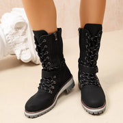 Black lace-up ankle boots with buckle straps