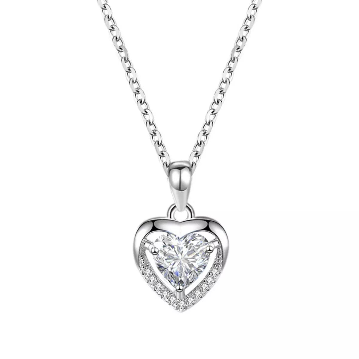 Silver-tone heart pendant necklace with clear center stone