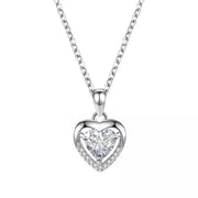 Silver-tone heart pendant necklace with clear center stone