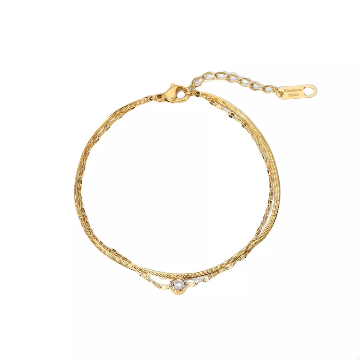 Gold-plated zircon bracelet laid flat