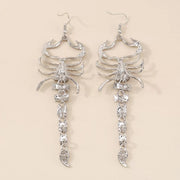 Pair of silver-tone scorpion earrings, front view