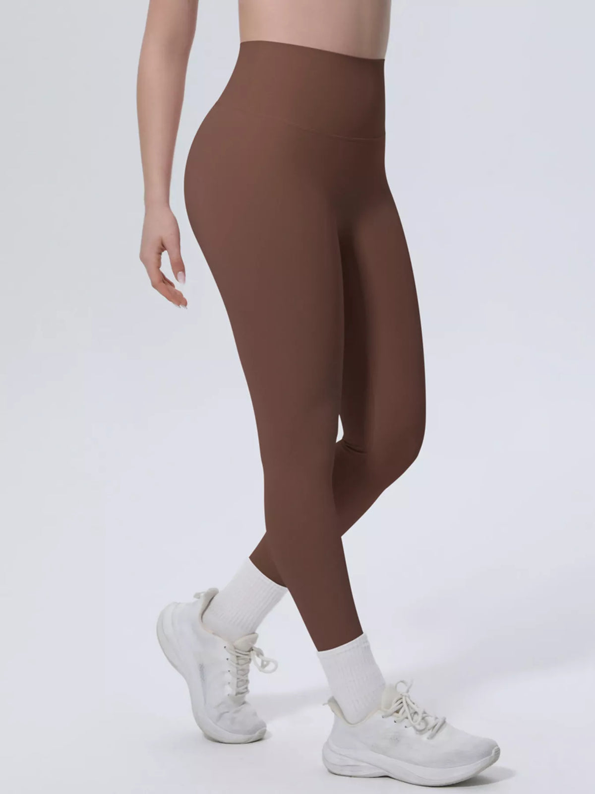 Alternate front view of high-waisted seamless active leggings