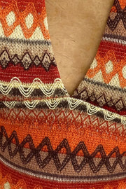 Close-up of geometric-print cami fabric and front neckline