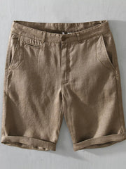 Khaki loose-fit shorts, front view