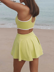 Lime active dress with flared skirt, rear view