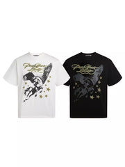 White and black Pegasus graphic T-shirts shown together