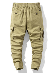 Khaki cargo pants, back view with rear pockets
