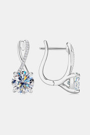 Silver-tone round-stone drop earrings showing front and lever-back side views