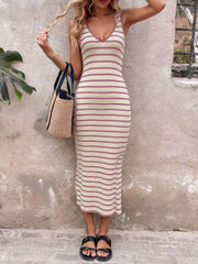 Ribbed striped knit texture on fitted midi dress