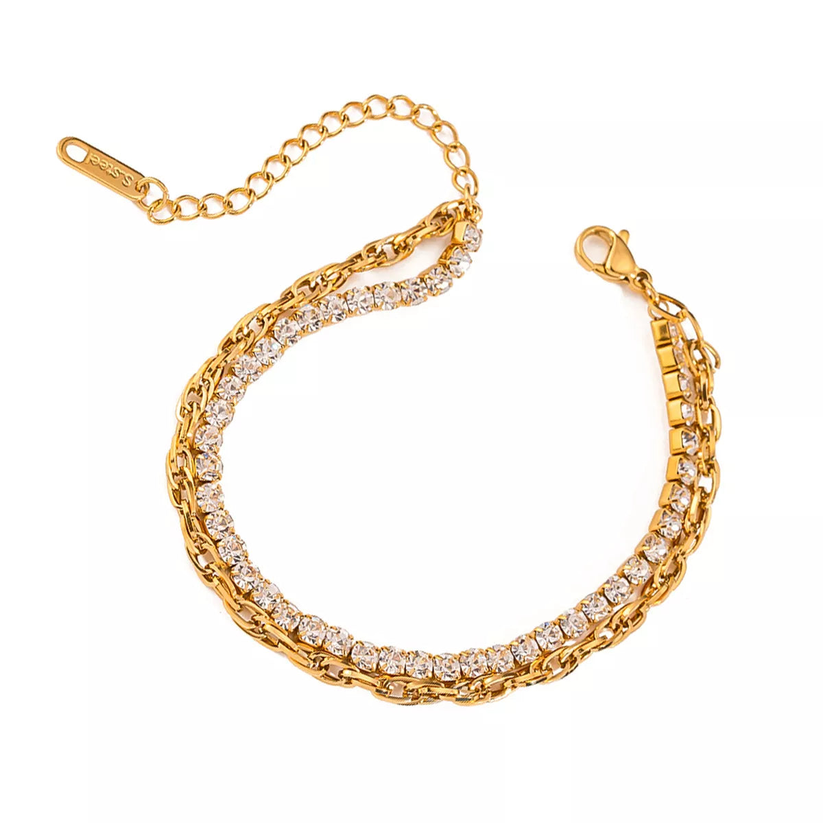 Gold-plated rhinestone bracelet shown from above