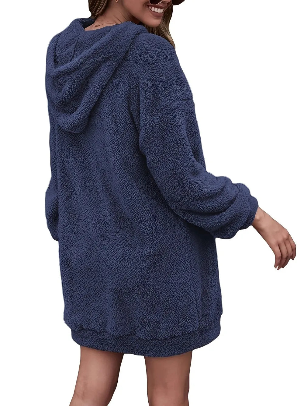 Half-zip dropped-shoulder oversized hoodie in navy back view