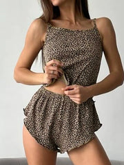 Leopard-print camisole and shorts shown on model