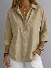 Women's plus-size snap-down 3/4-sleeve blouse, alternate view 3