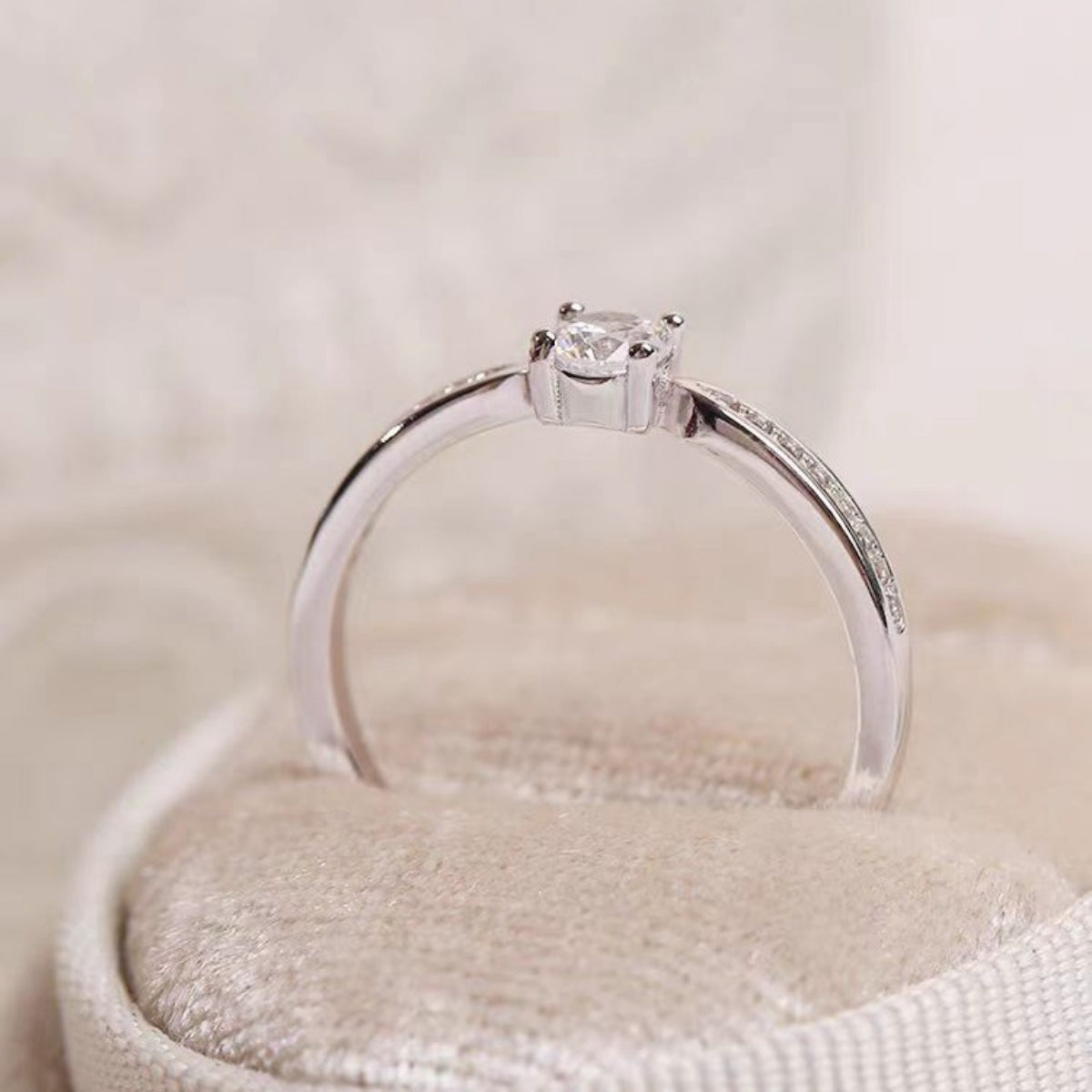 0.5 carat moissanite solitaire ring in 925 sterling silver, close-up